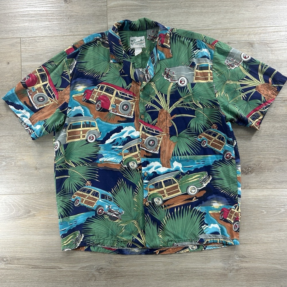 VTG Diamond Head Sportswear Large Ford Woody Hawaiian‎ Button Up Rayon